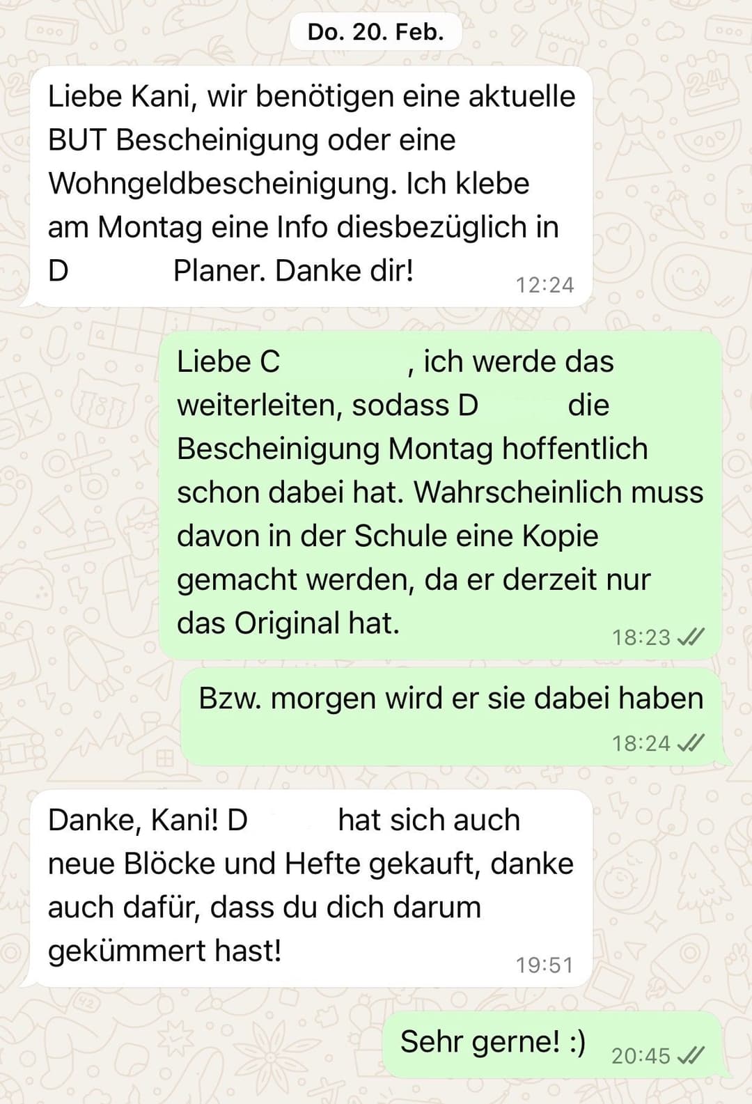 WhatsApp Nachricht von einer/einem LehrerIn