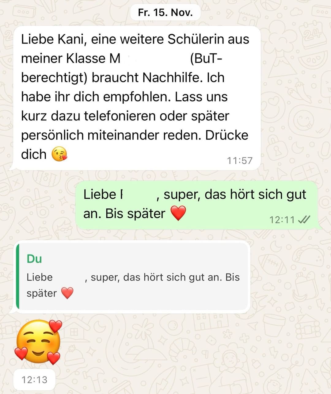 WhatsApp Nachricht von einer/einem LehrerIn