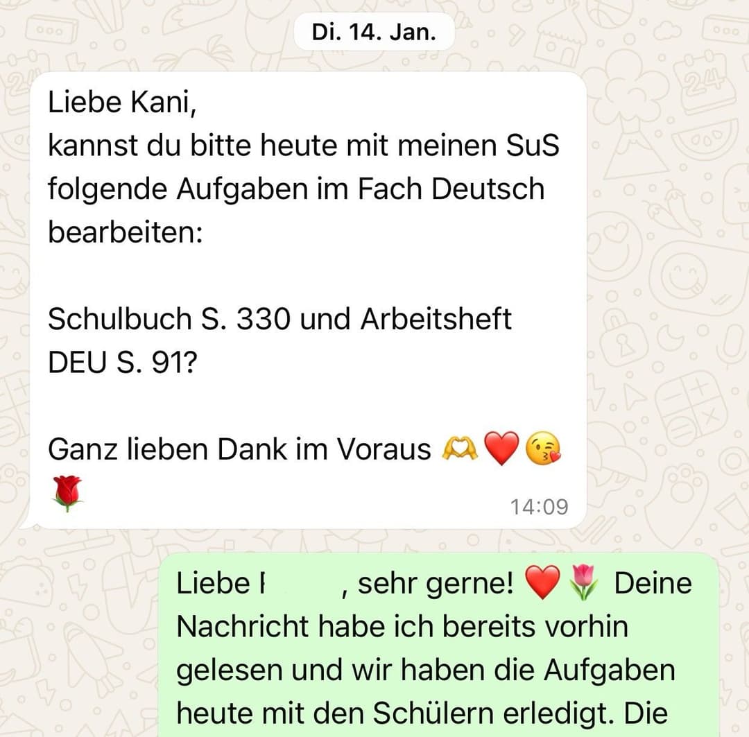 WhatsApp Nachricht von einer/einem LehrerIn