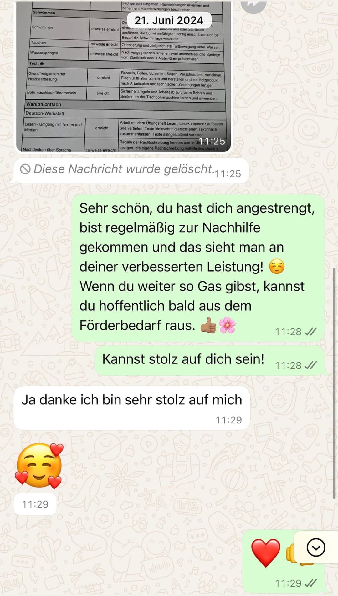 WhatsApp Nachricht von einem/einer SchülerIn