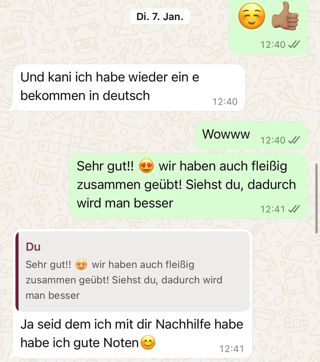 WhatsApp Nachricht von einem/einer SchülerIn